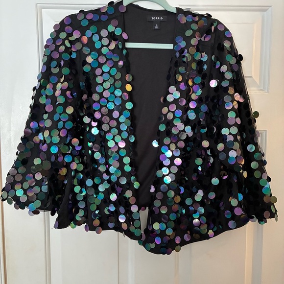 Torrid Iridescent Sequin Lightweight Topper/ Kimono Cover Up - Picture 2 of 5